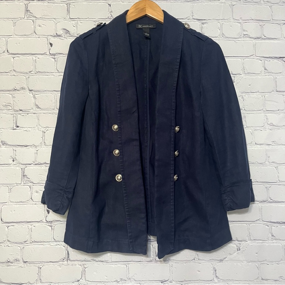 INC Internacional Concepts 100% Linen Blazer With Silver Buttons Small Academia
